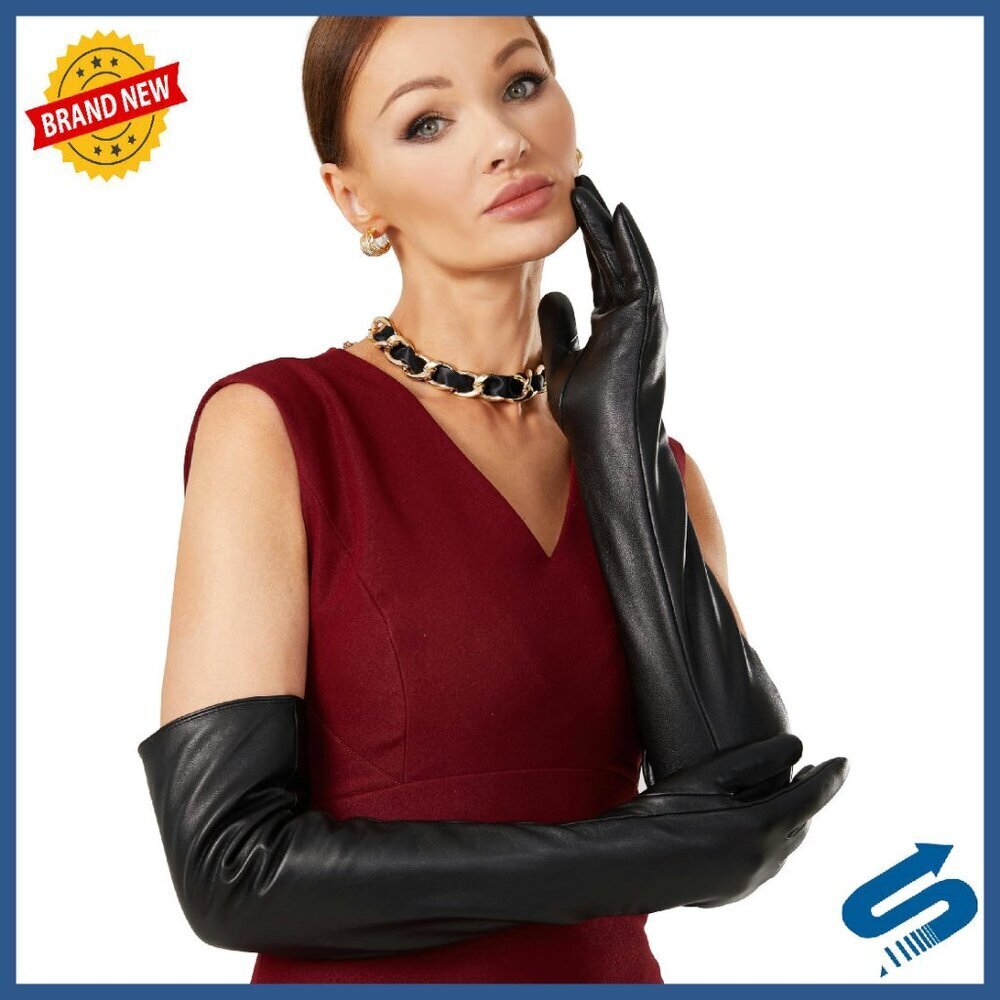 Long Leather Gloves Plush Lined Touchscreen Opera Evening Wear